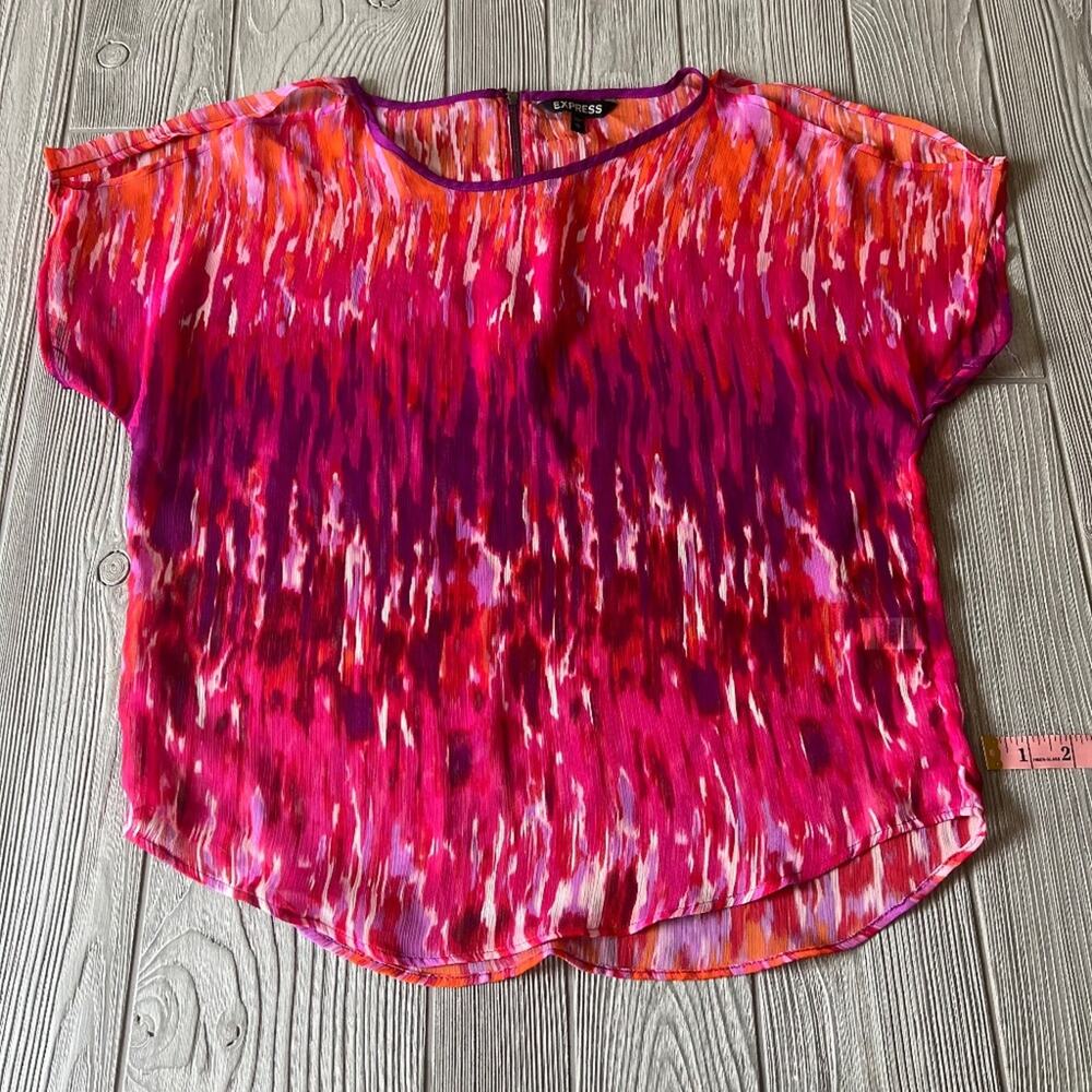 Express Multicolor Tie Dye Sheer Short Sleeve Cold Shoulder Blouse